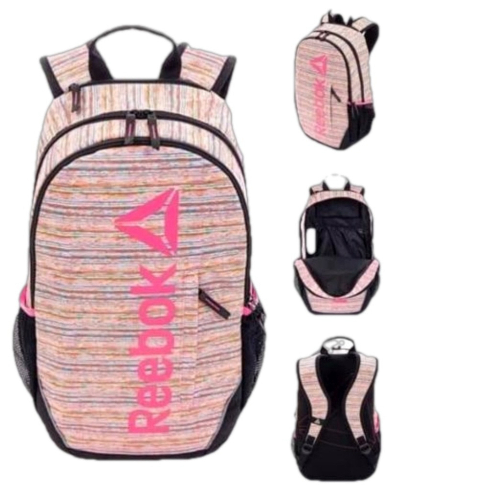 Reebok black pink rainbow trainer backpack